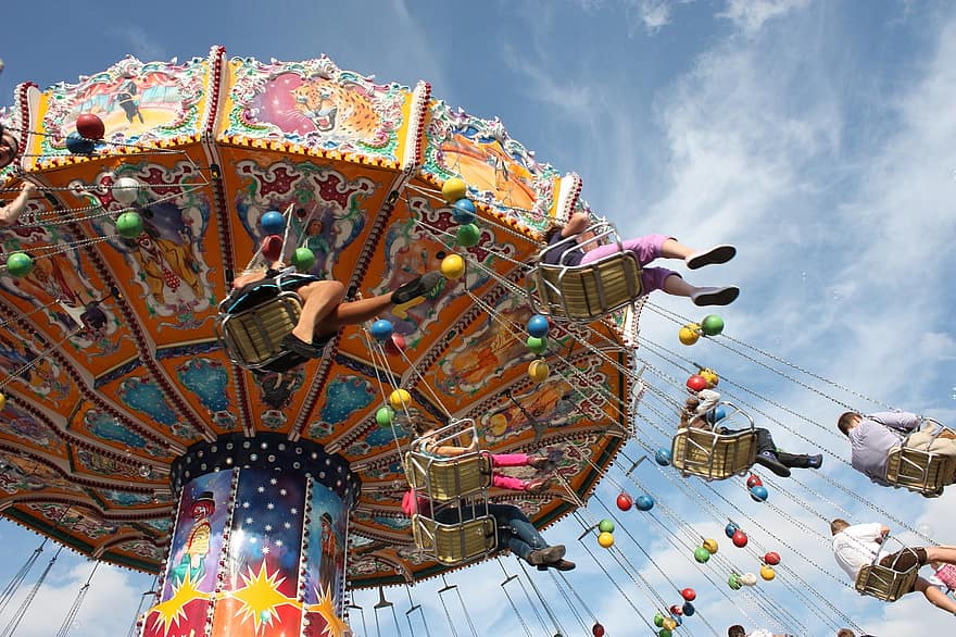 karusell, nöjespark, Theme Park Ride, nöjespark rida, rättvist, festival, roligt, resande karneval, spänning, barn, glädje