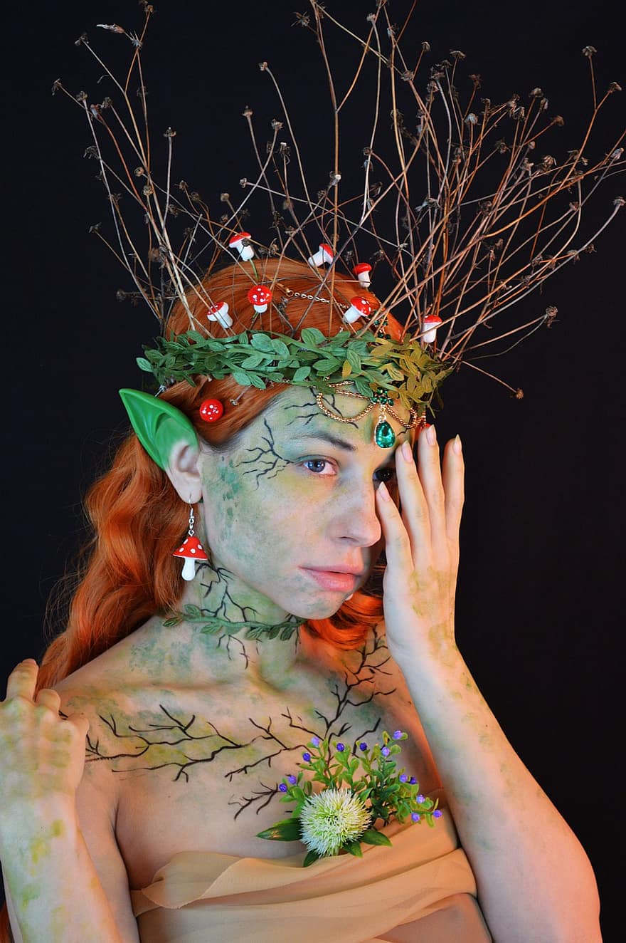 Elf, Fairy, Druid, Spirit Of The Forest, Magic, Fairytale, Character, Forest Nymph, Shaman, Crown, Leaves
