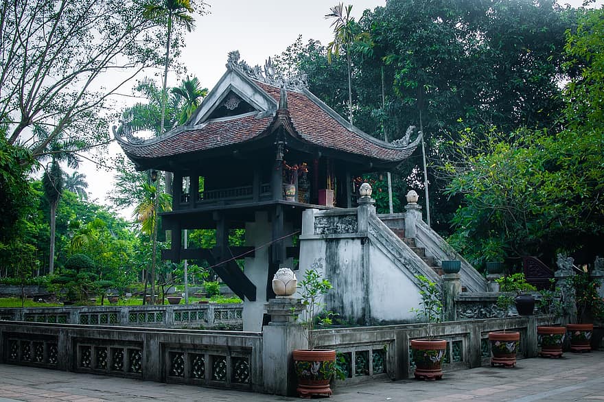Een pijler pagode, tempel, architectuur, tuin-, traditie, religie, cultuur, Hanoi, culturen, Boeddhisme, Bekende plek