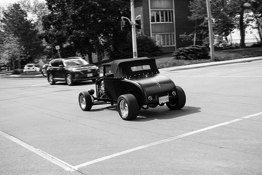 Black And White, Hot Rod, American Muscle, Muscle, Hotrod, Classic, Car, Automobile, Death Trap, Fast, Motion