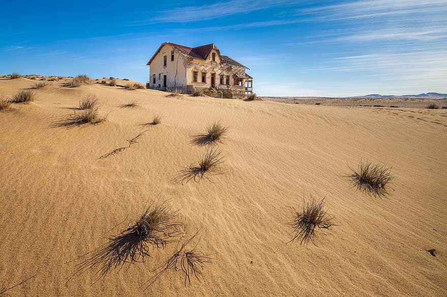 poble fantasma, desert, kolmanskop, edifici, casa, edifici abandonat, ruïna, deteriorat, sorra, històric, namibia