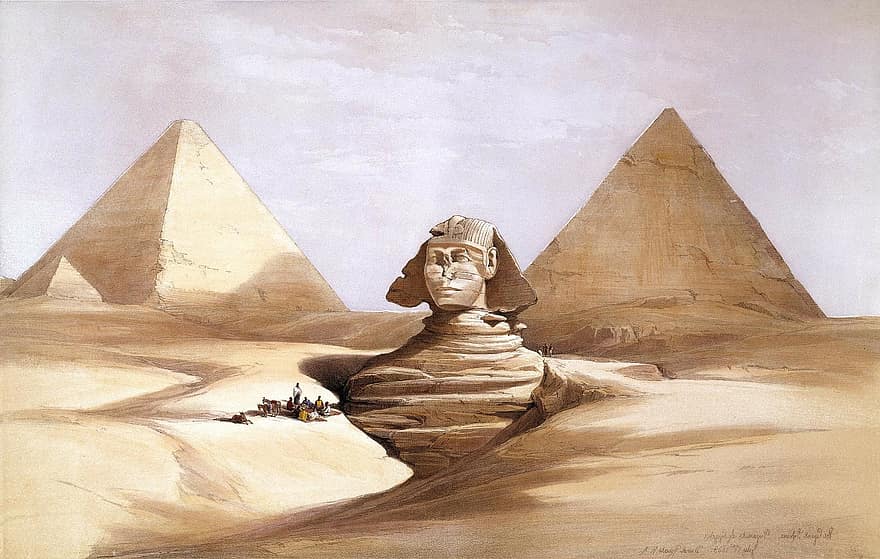 Sphinx, Egypt, Weltwunder, Pyramids, Gizeh, Cheops, Chephren, Grave, Culture, Drawing, 1839