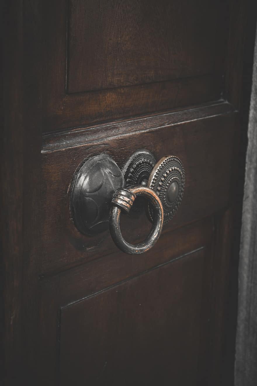 pintu, tombol, kayu, menangani, jalan masuk, pengetuk pintu, kuno