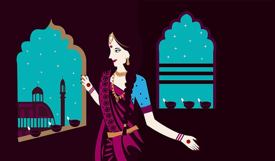 nő, ékszerek, női, hagyományos, ablakok, hölgy, diwali