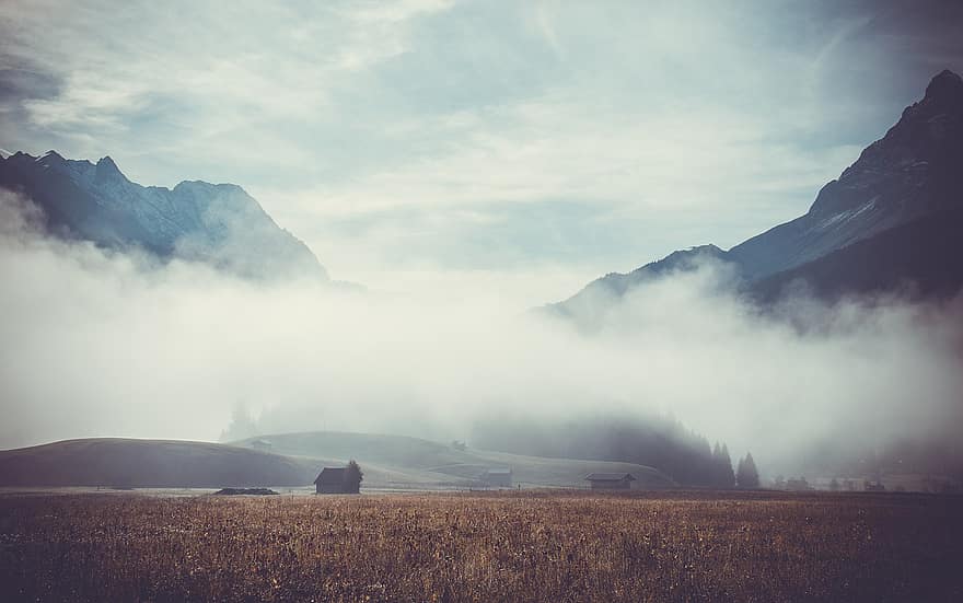 природа, туман, путешествовать, исследование, на открытом воздухе, Морген, Alpen, Nebelwolken, Берге, Bergdorf, Волькена