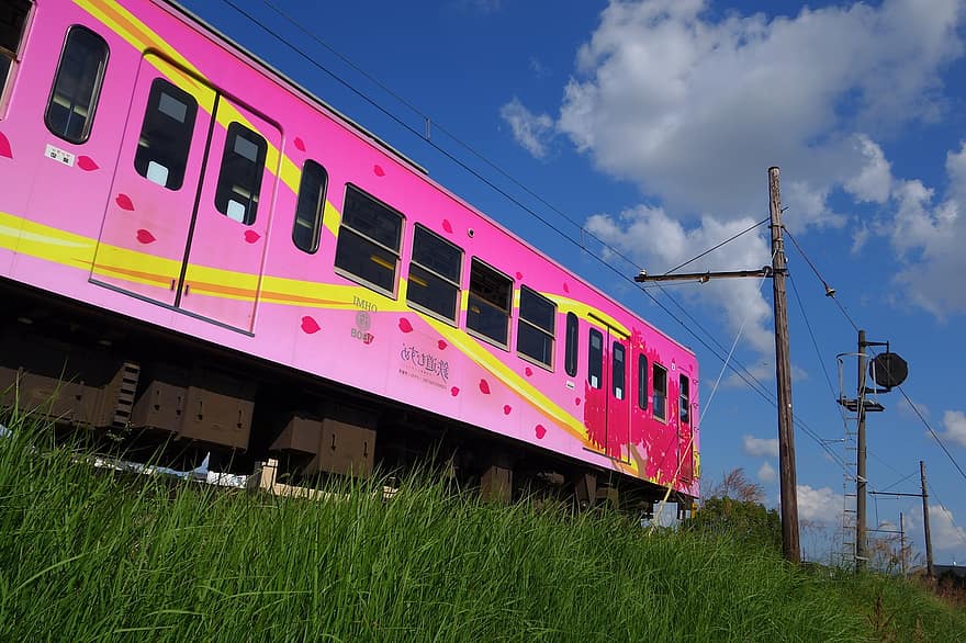 Train, Railroad, Travel, Pink Train, Colorful, Railway, Rail, Rail Tracks, Vehicle, Public Transport, Railway Tracks