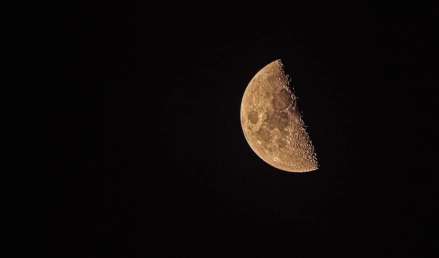 måne, halvmånen, måneskin, nattehimmel, månekrater