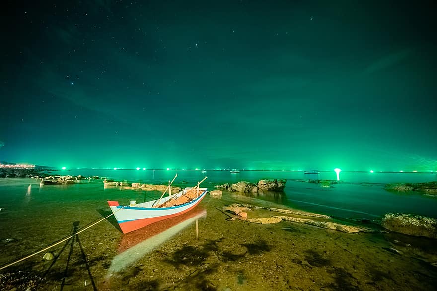Vietnam, noapte, plajă, mare, ocean, iluminat