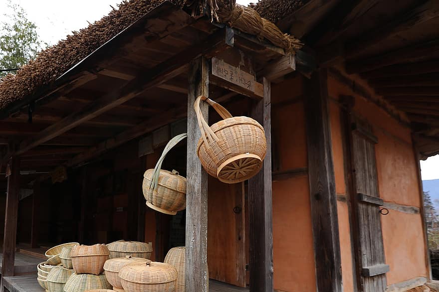 Thatch-roofed House, Wicker Baskets, Republic Of Korea