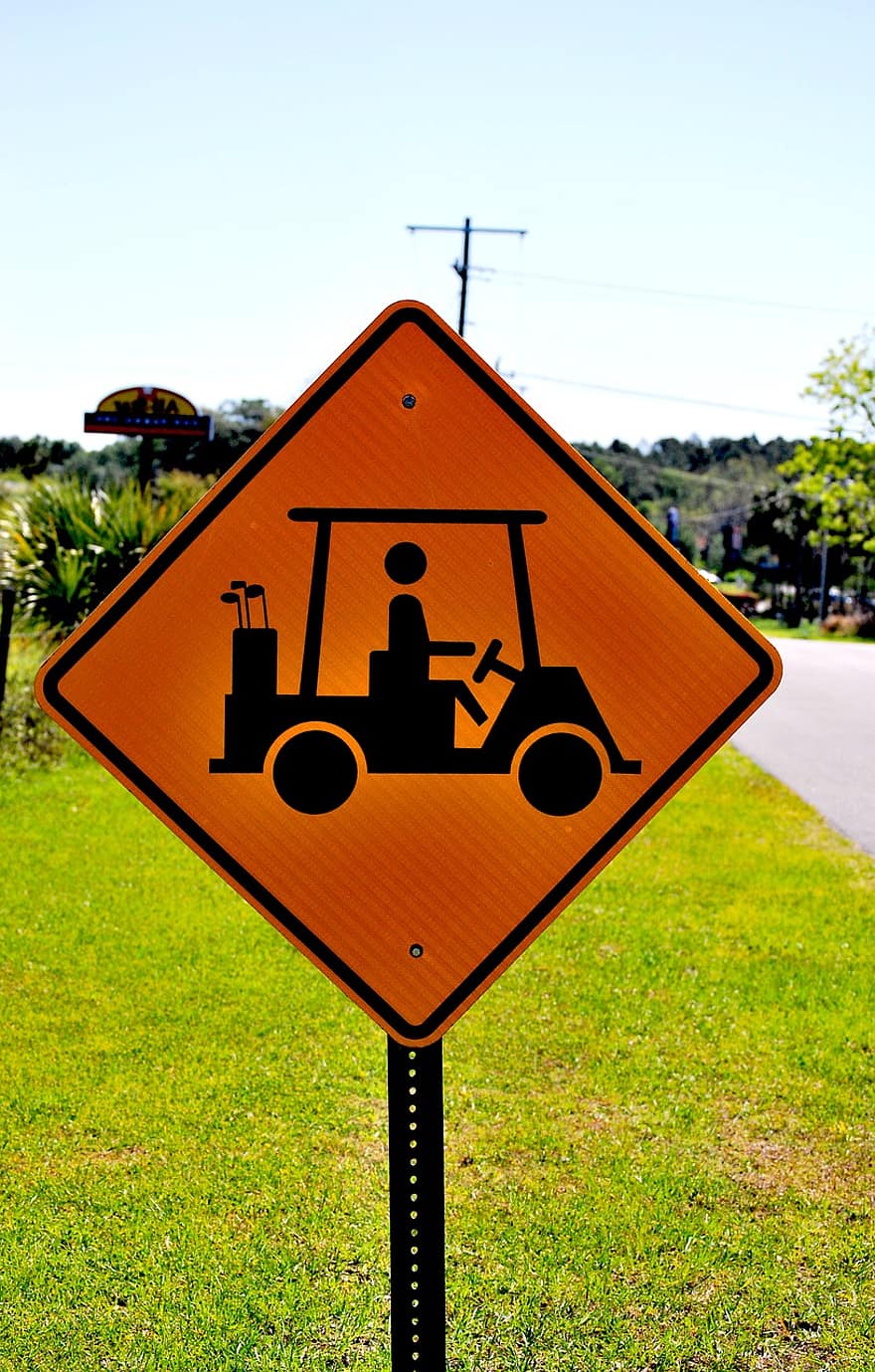 znak, znak drogowy, Droga, ulica, słupek, ostrzeżenie, wózek, czarny, golf, ruch drogowy, symbol