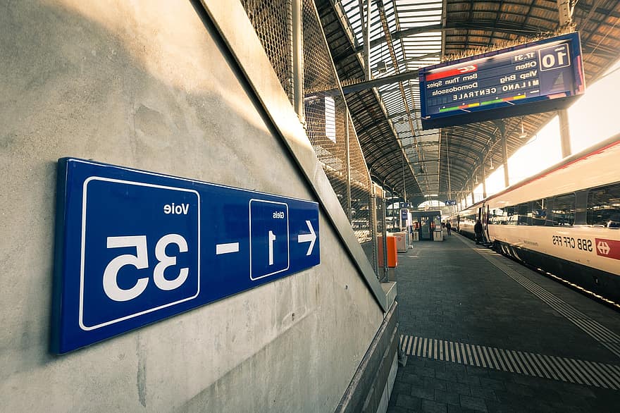 Bahnhof, Basel, kouluttaa, asema, auringonlasku, ulkona, matkustaa, raidat, sveitsiläinen, Sveitsi, rautatie