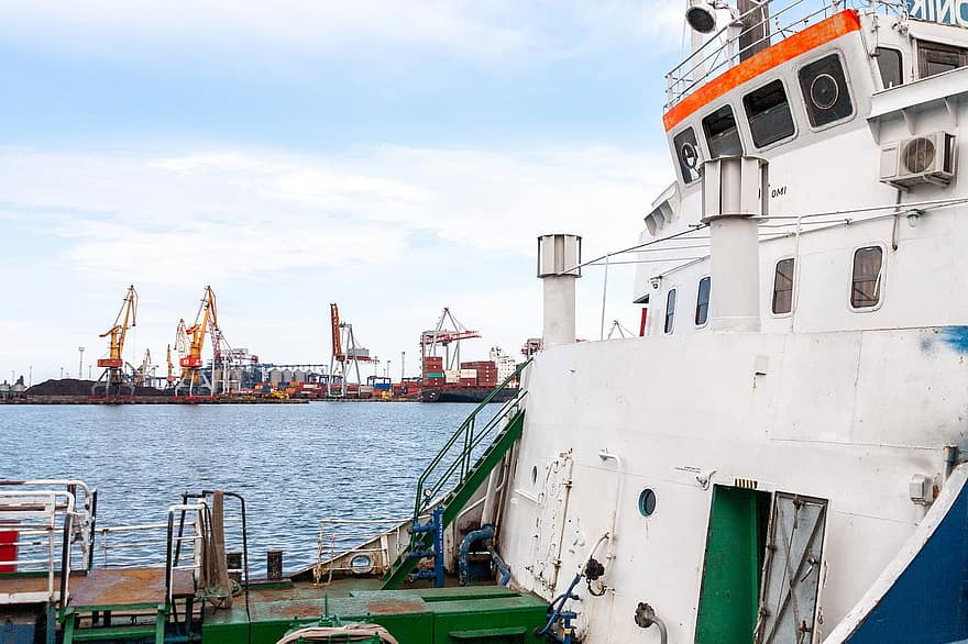 fartyg, behållare, hamn, hav, odessa, ukraina, industri