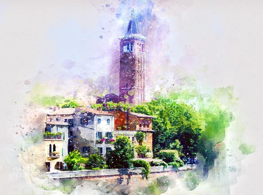 Watercolor, Italy, Travel, Architecture, Europe, Drawing