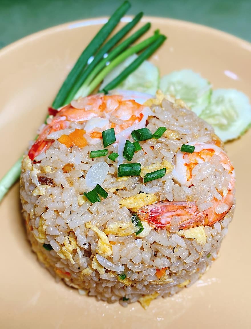 mad, stegte ris, Thai mad, asiatisk køkken, gourmet, måltid, frokost, grøntsag, plade, porcelæn, friskhed