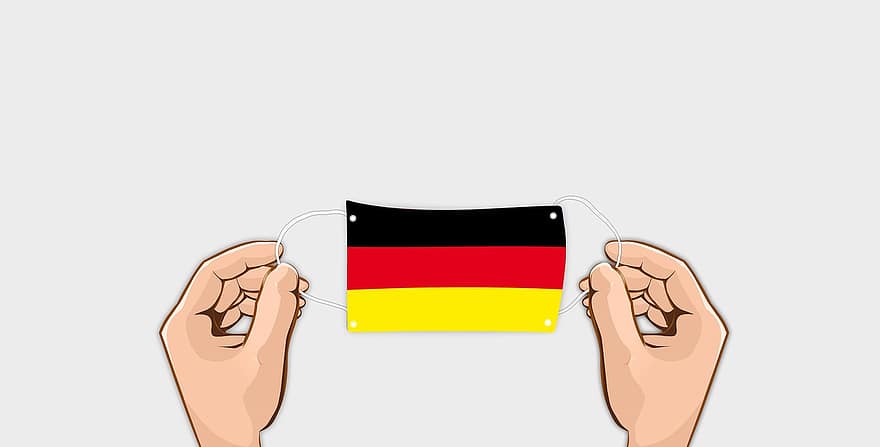 màscara facial, bandera, mans, Alemanya, virus, pandèmia, covid-19
