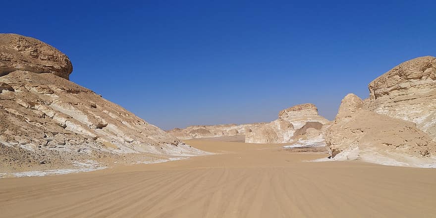 poušť, skály, písek, nebe, útesy, bílá poušť, libyjské pouště, Příroda, krajina, písečná duna, letní