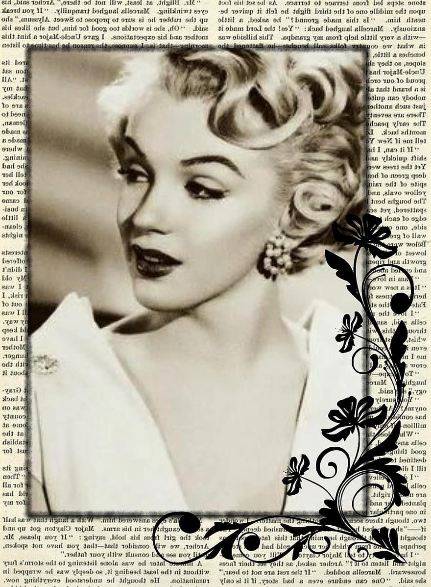 Vintage ▾, attrice, collage, marilyn, monroe, leggenda, anni cinquanta, vecchio, antico, signora, rosa