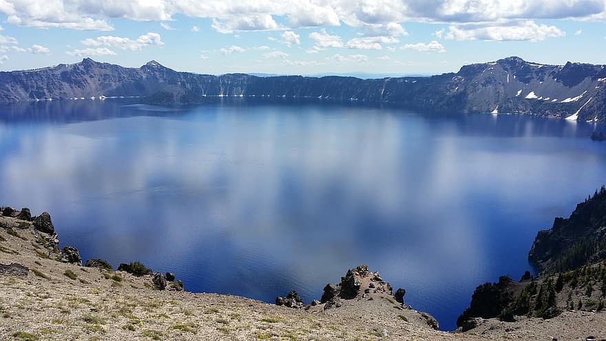 езеро, кратерно езеро, Орегон, син, калдера, вода, пейзаж, стръмна скала, планина, вулканичен кратер, пътуване