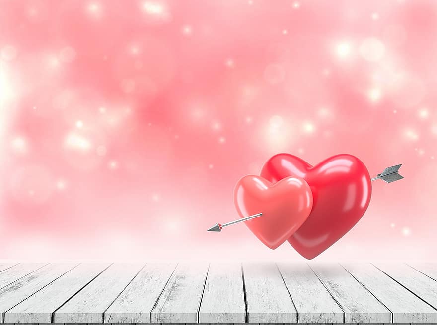 hjerter, kjærlighet, Valentinsdag, bakgrunn, pil, rosa, kopiere plass, design