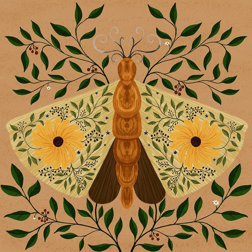 насекомо, пеперуда, природа, цветя, пружина, крила, цветен, листа, изкуство, илюстрация, цвете