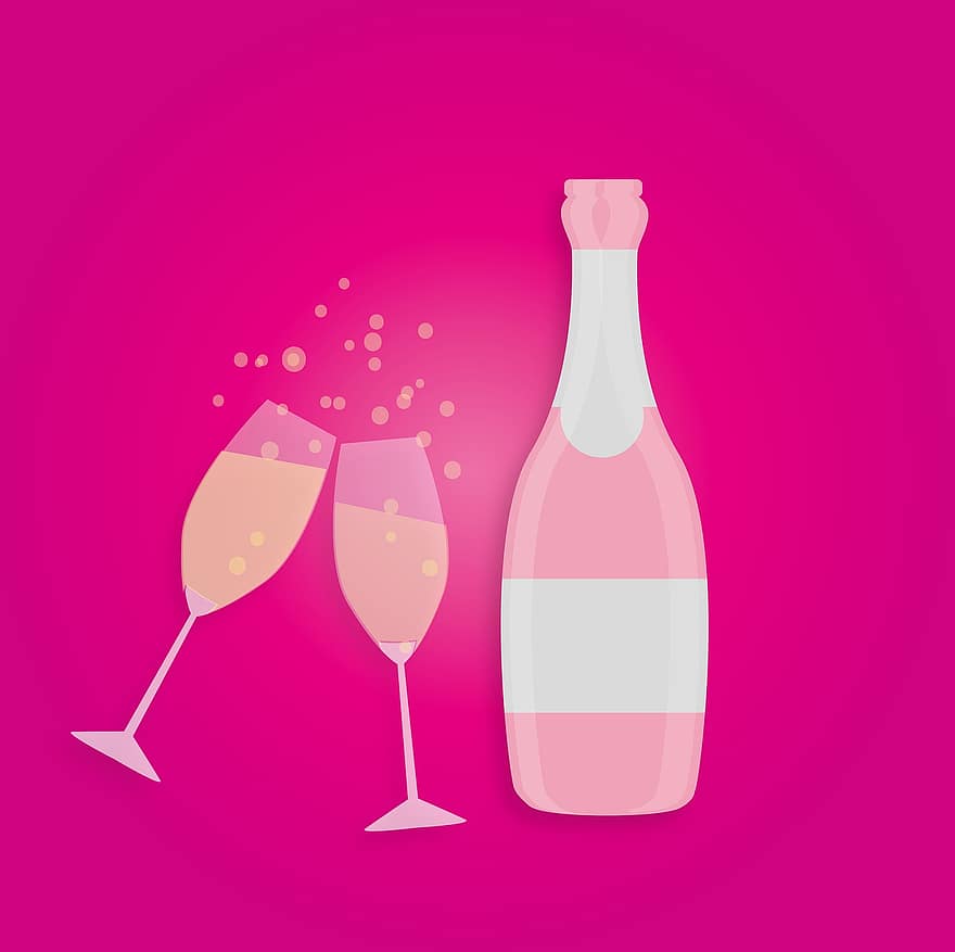 šumivé víno, oslava, Nový rok, večírek, svatba, víno, napít se, alkohol, láhev, ilustrace, design