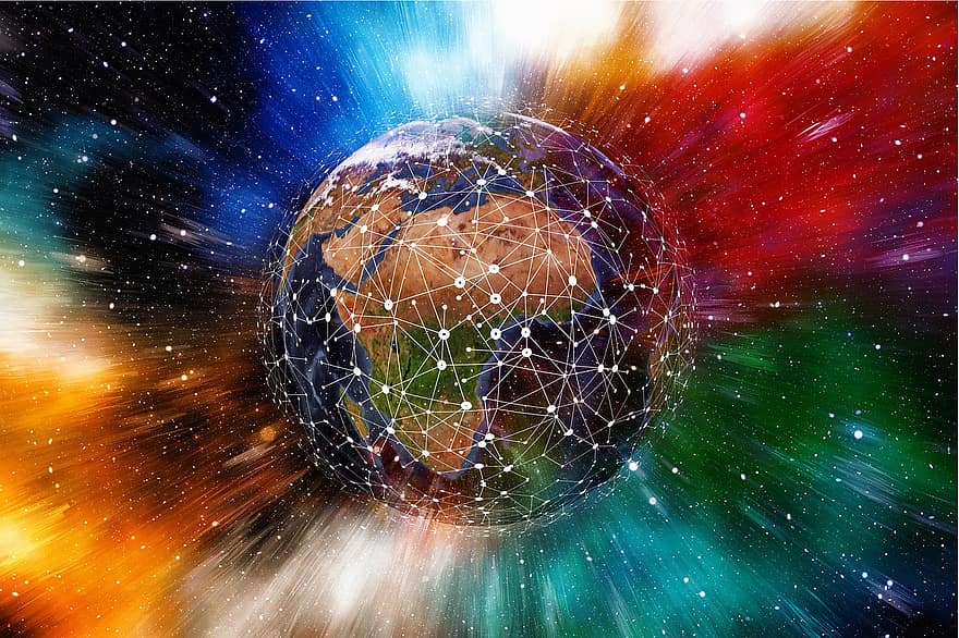 rede, terra, cadeia de bloco, globo, digitalização, comunicação, no mundo todo, conexão, global, tecnologia