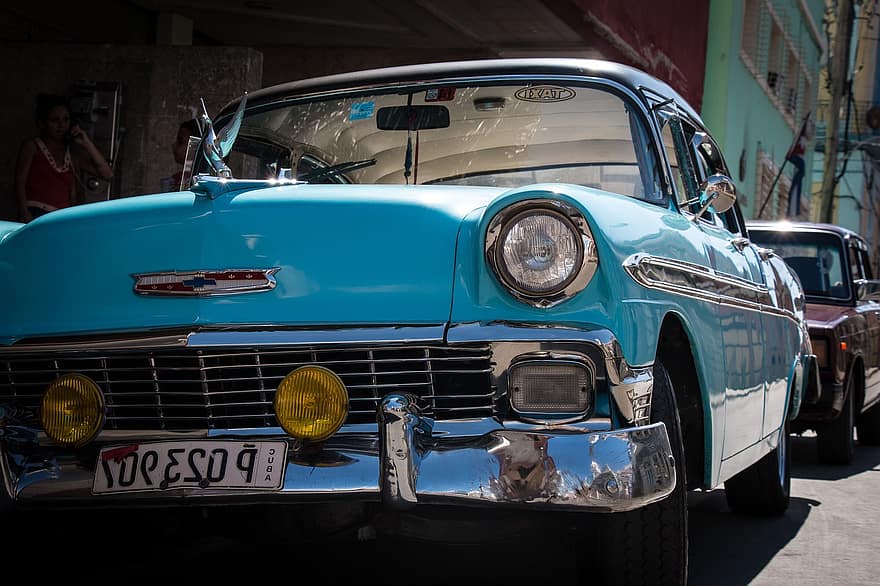 autó, jármű, klasszikus autó, Antik autó, öreg autó, kocsi, chevrolet, Havanna