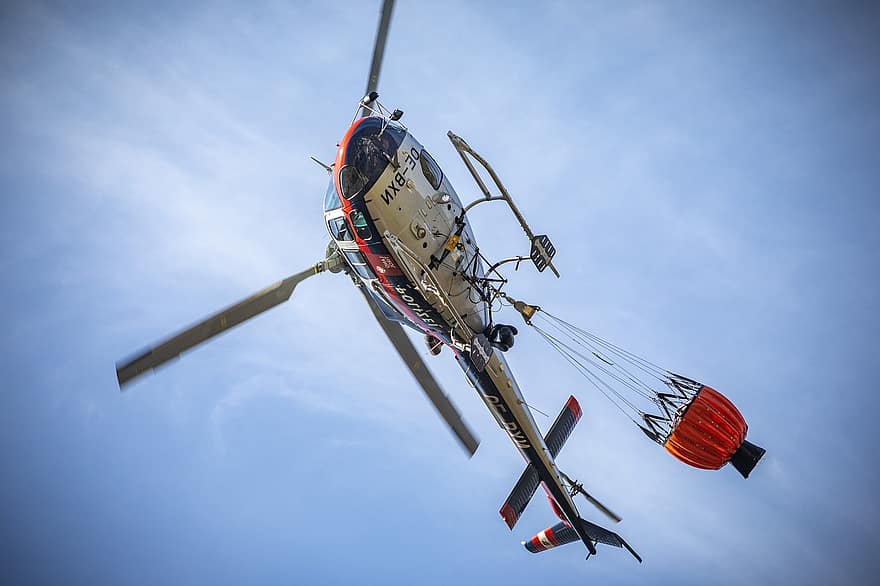 helikopter, vödör, tűzoltás, légi tűzoltás, erdőtűz, tűzoltóság, repülőgép, Eurocopter, Ecureuil, As350 B3