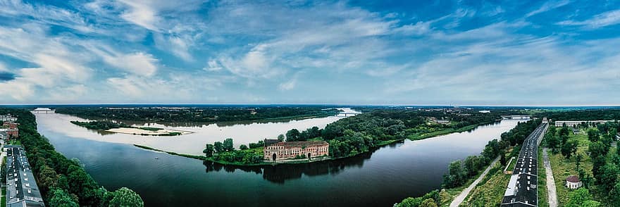 Modlin Kalesi, nehir, Polonya, panorama