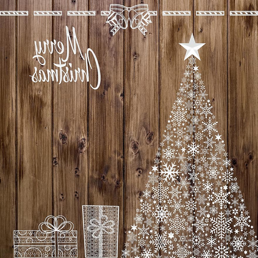 クリスマスの背景、木材、雪の木、贈り物、クリスマス、デコ、雪、出現、プレゼント、冬、デコレーション
