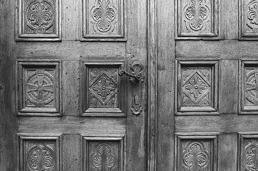 porta, maçaneta, portão, capela, Entrada, madeira, arquitetura, velho, origens, padronizar, fechar-se