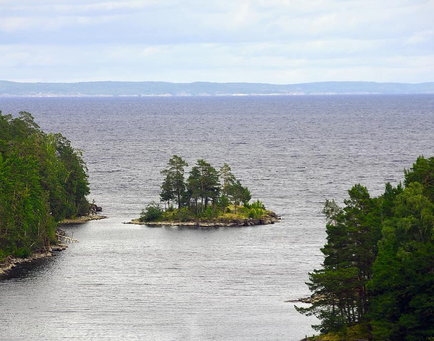 insulă, kızı, lac, Onega, Karelia, peisaj, Rusia, roci, vară, natură, pădure