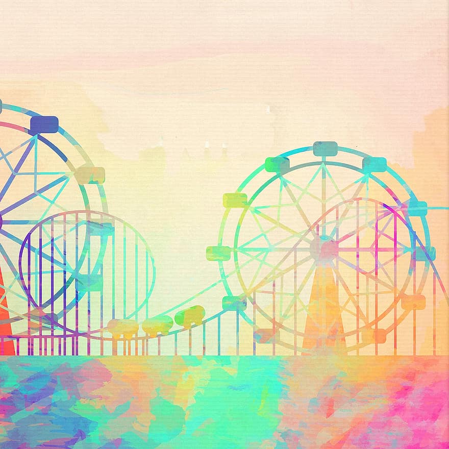Digital Paper, Watercolor Painting, Carnival, Ferris Wheel, Fair, Background, Theme Park