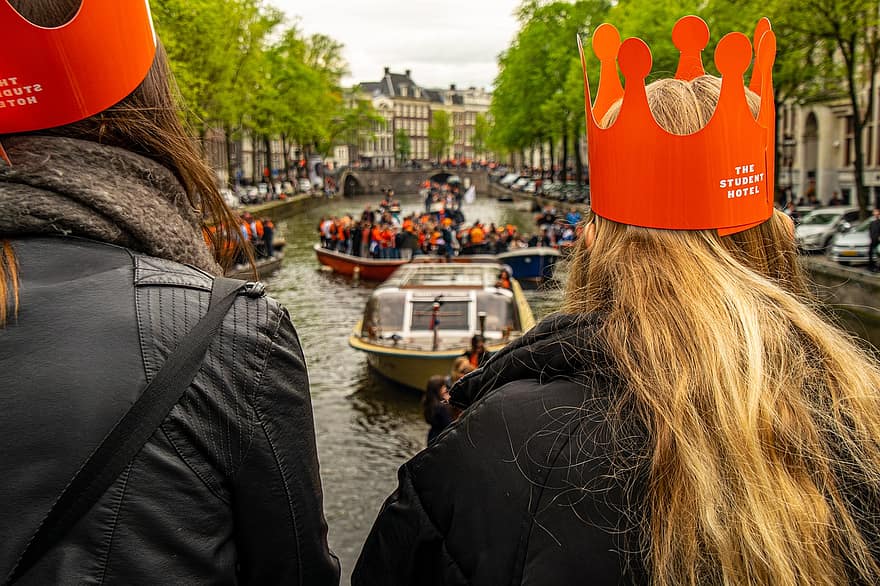 amsterdam, královský den, oslava, kanál