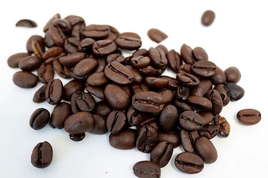 kaffebönor, spannmål, utsäde, rostad, kaffe, espresso, mörkt stek, brun, bönor, koffein, Kafé