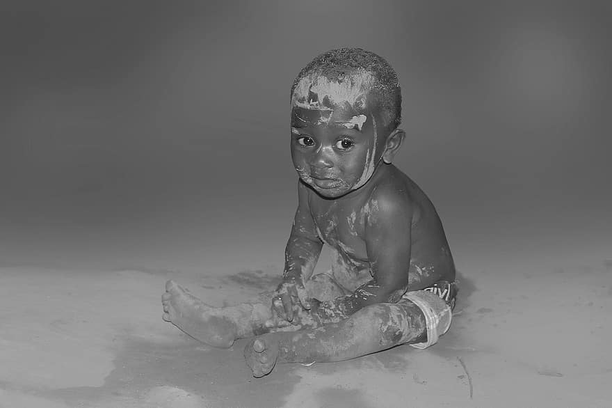 bebê, Garoto, lama, retrato