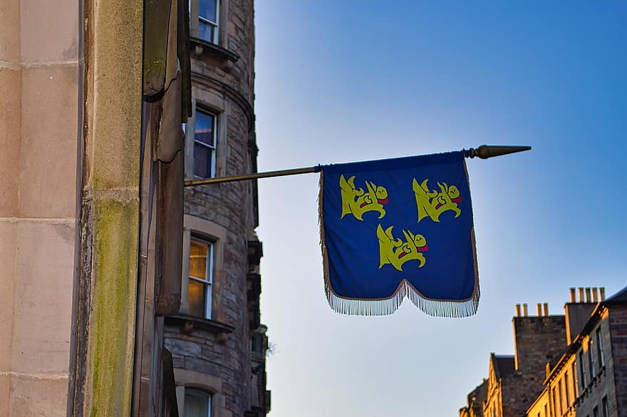 Flagge, Emblem, altes Gebäude, Straße, Schottland, Heraldik, Abzeichen