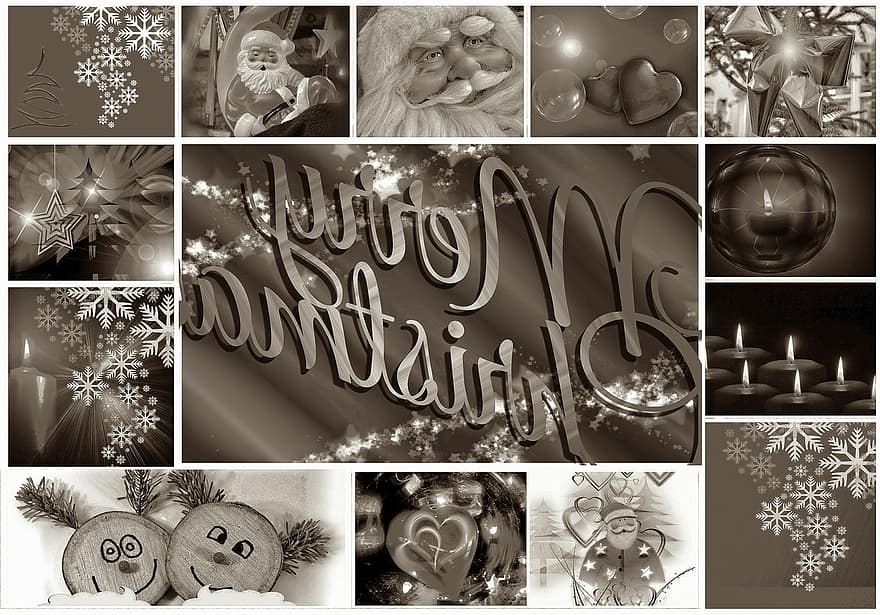 コラージュ、クリスマス、キャンドルライト、キャンドル、デコレーション、クリスマスの飾り、お祝いの、星、ワインエイトボール、ろうそく、ハッピー
