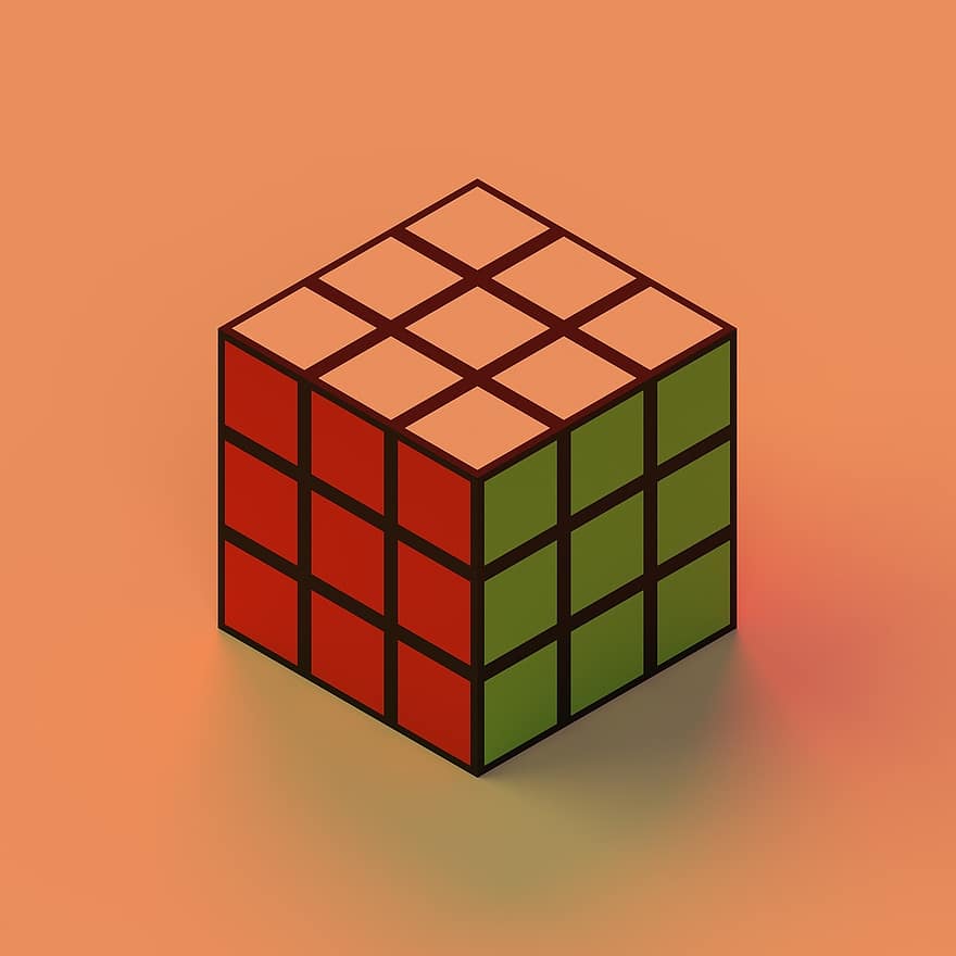 cubo di Rubik, isometrico, cubo, arancia, luce arancione