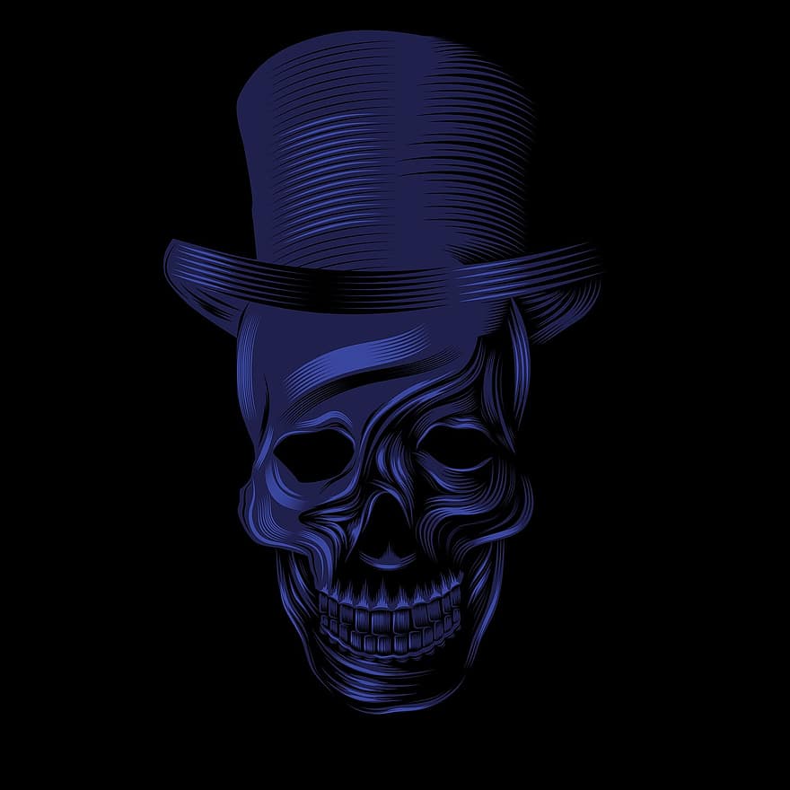 cráneo, horror, oscuro, fantasma, esqueleto, sombrero, de miedo, peligro, misterio, Víspera de Todos los Santos, ilustración