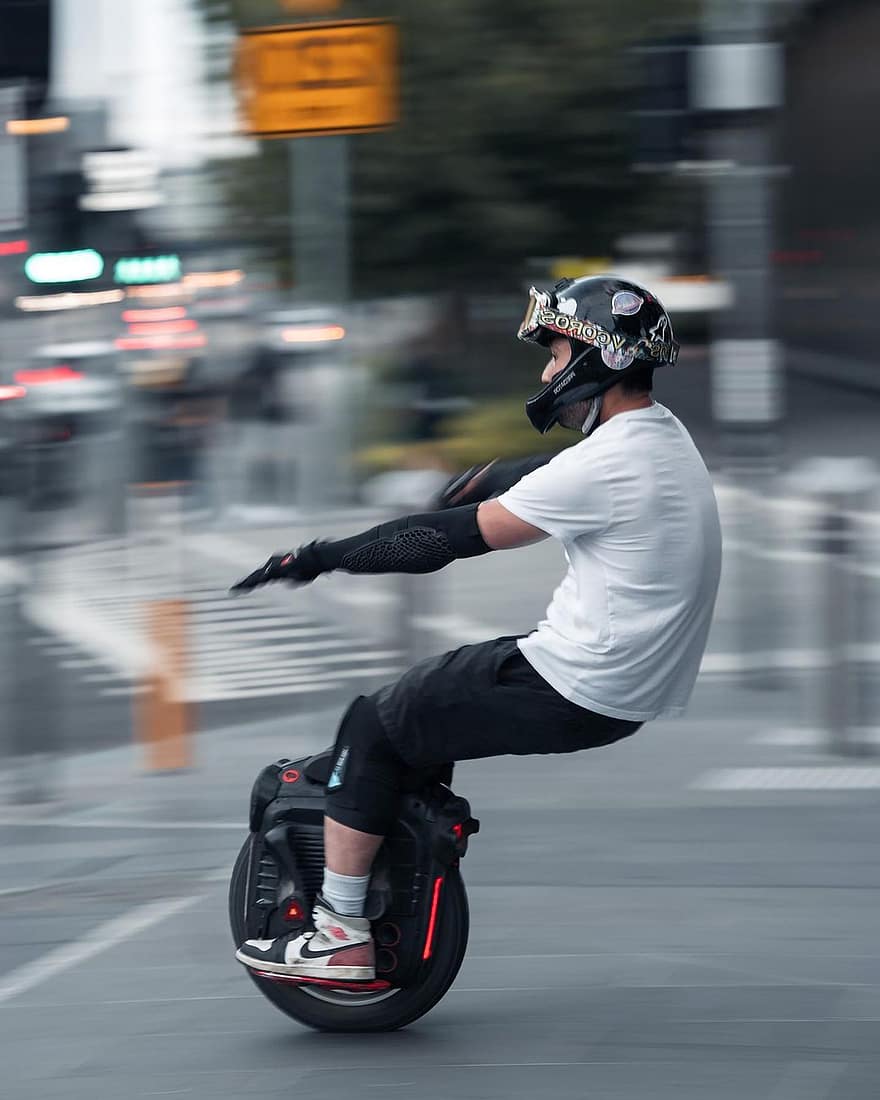 elektryczny monocykl, ruch, Droga, skuter, Solowheel, prędkość, jazda konna, sport, szybki, mężczyzna, ulica