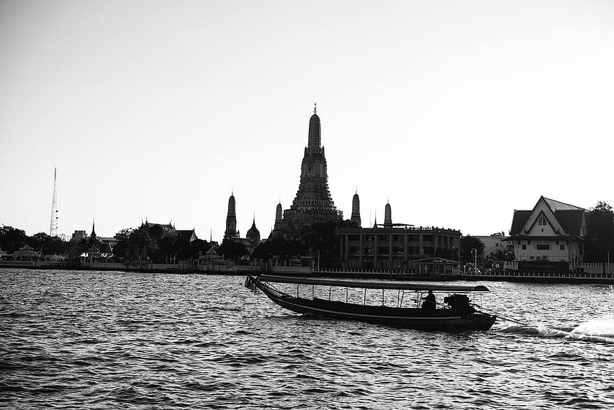 قارب ، بحيرة ، السفر ، السياحة ، آسيا ، المكان المقصود ، تايلاند ، معبد ، هندسة معمارية ، بانكوك ، تدفق