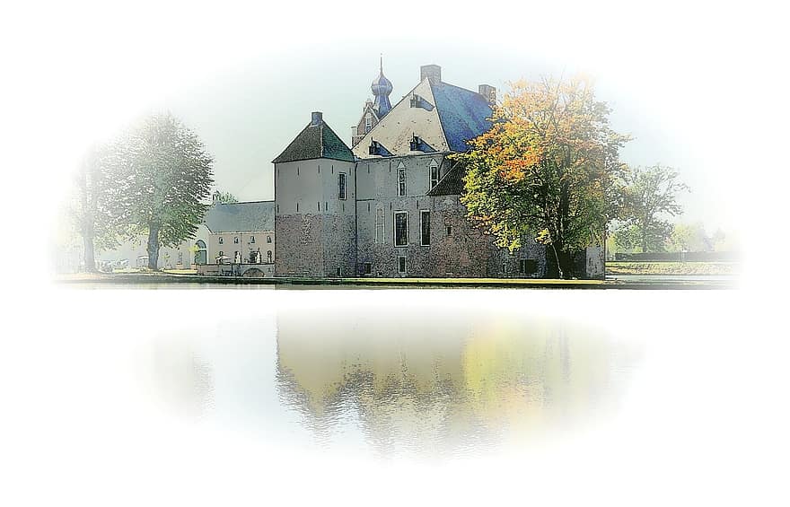 Château, l'automne, miroir, atmosphère, vote, vignette