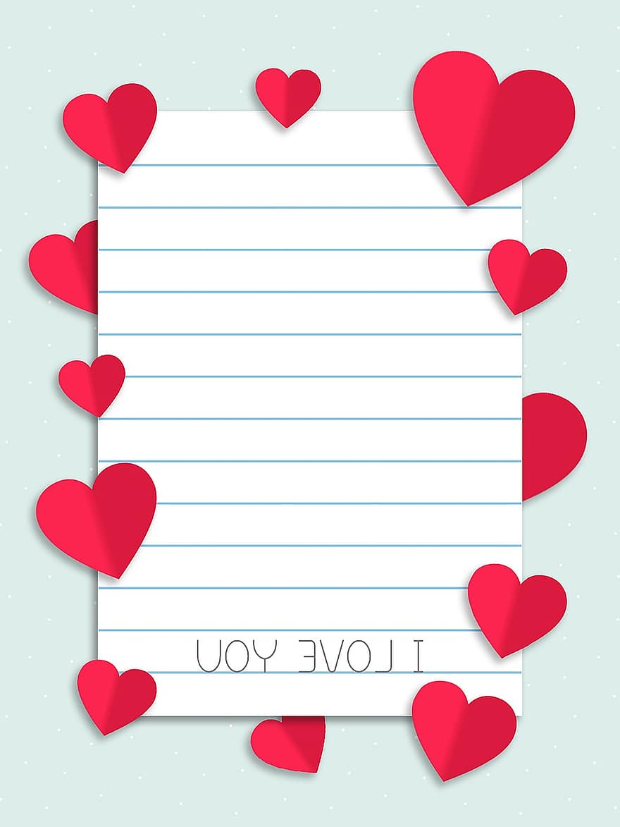 писмо, сърца, романтичен, обичам, романтика, червен, дизайн, влюбен
