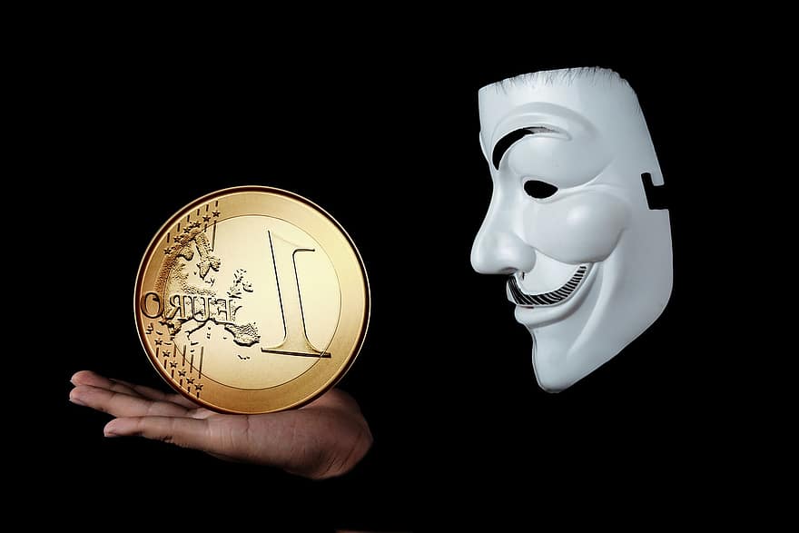 màscara, Internet, anònim, euro, diners, moneda, home, cara, persona, aixecament, demostració