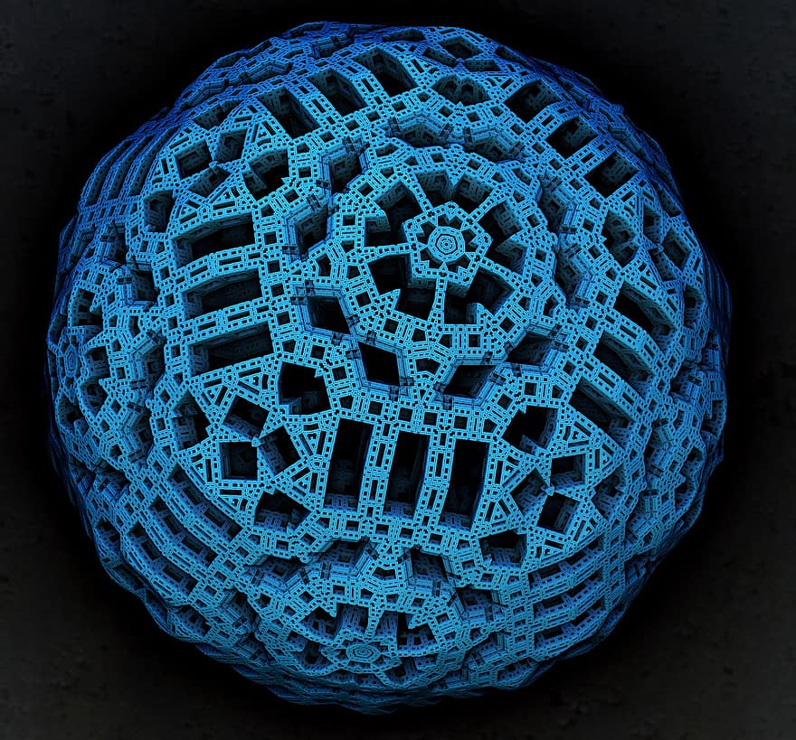 fractale, sphère, math, 3d, numérique, forme, toile de fond, science, La technologie, science bleue