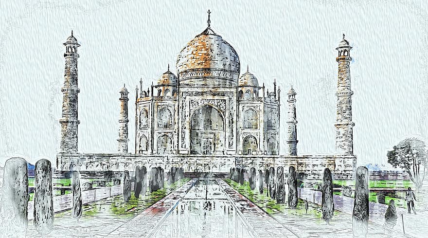 Taj Mahal, mečetė, mauzoliejus, kupolas, marmuras, dramblio kaulo baltas, Indija, 17, amžiaus, kapas, architektūra