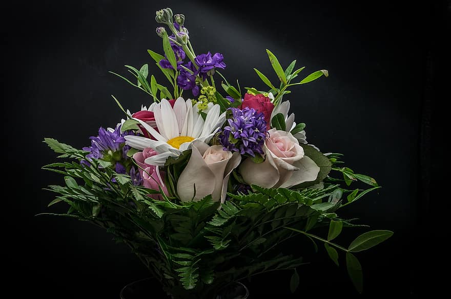 μπουκέτο λουλούδια, πολύχρωμα, λουλούδια, άνοιξη, φύση, φυτό, χλωρίδα, δώρο, τριαντάφυλλα