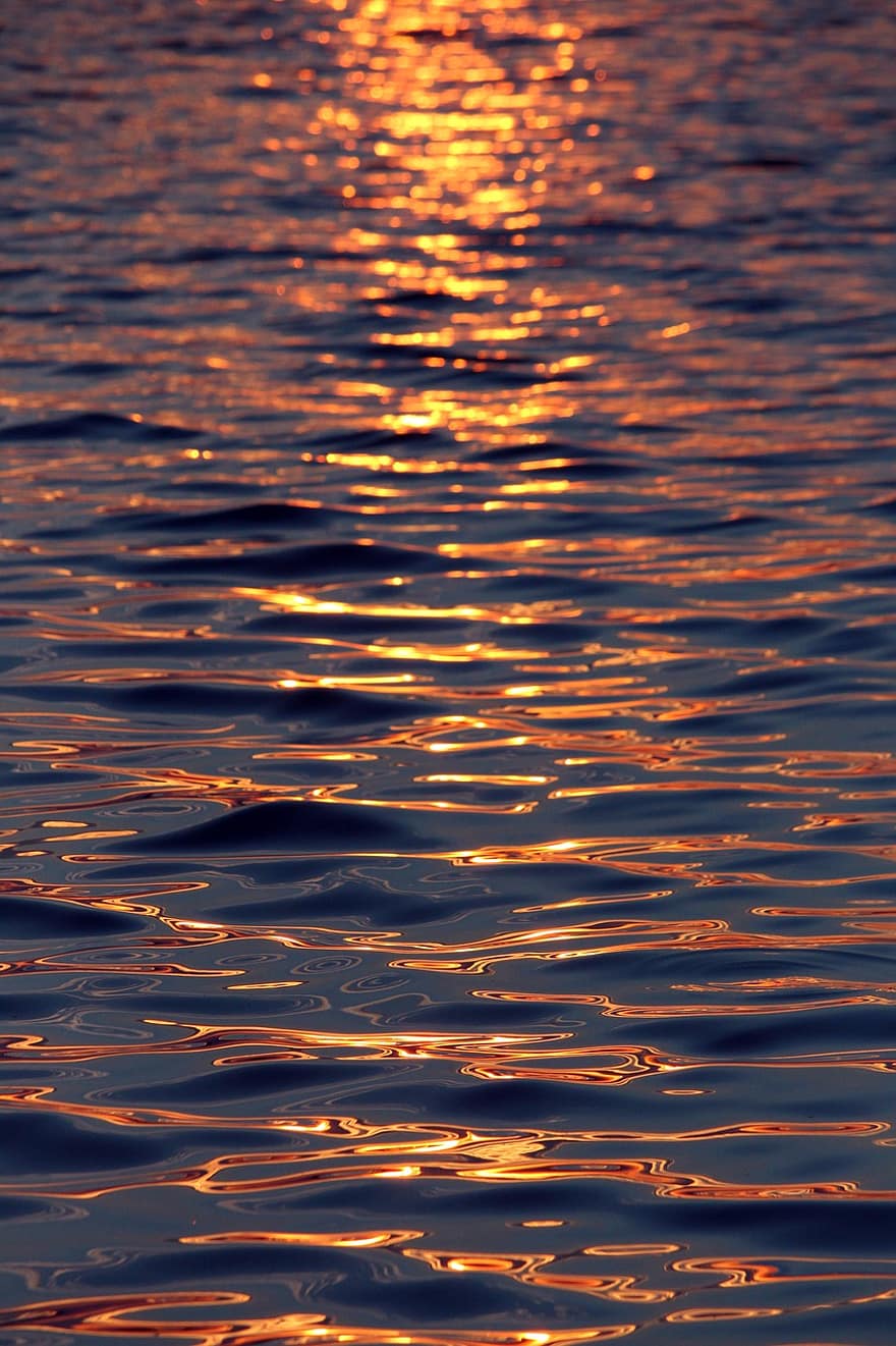 innsjø, solnedgang, vannoverflate, kveld, refleksjon, skumring, vann, hav