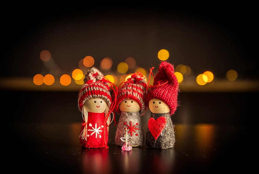 Navidad, miniatura, muñeca, mini, linda, decoración, bokeh, fondo, diseño, figura, festivo